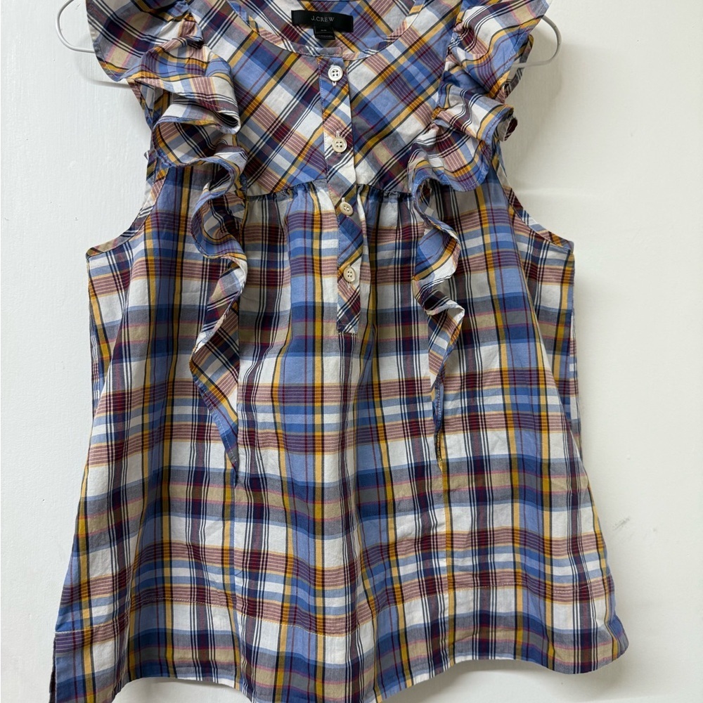 J. Crew Multicolor Plaid Ruffle Blouse - Picture 2 of 13